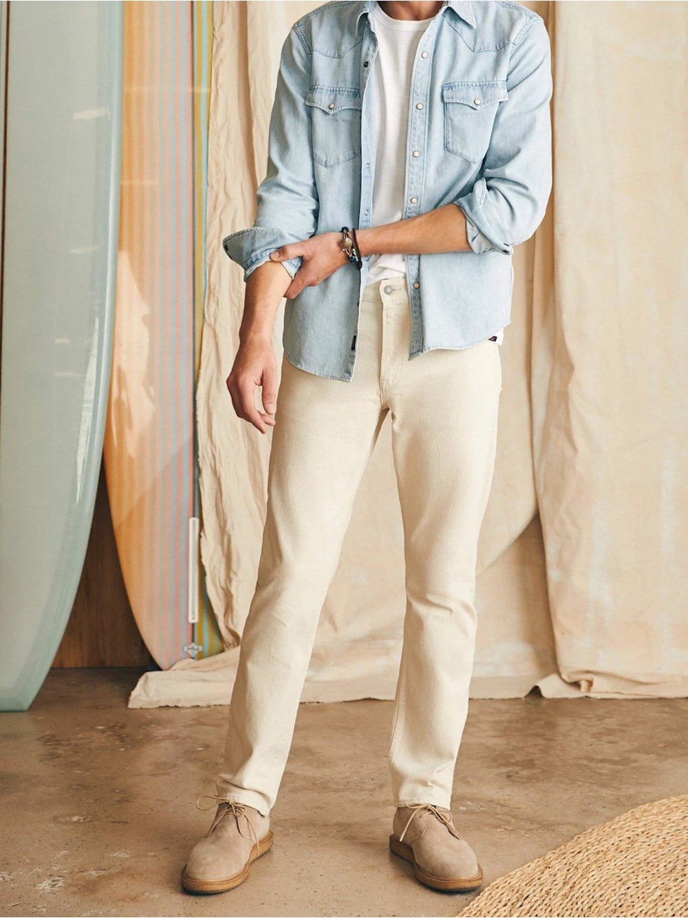 Faherty Men’s Slim Straight Jeans — Off-White/Cream